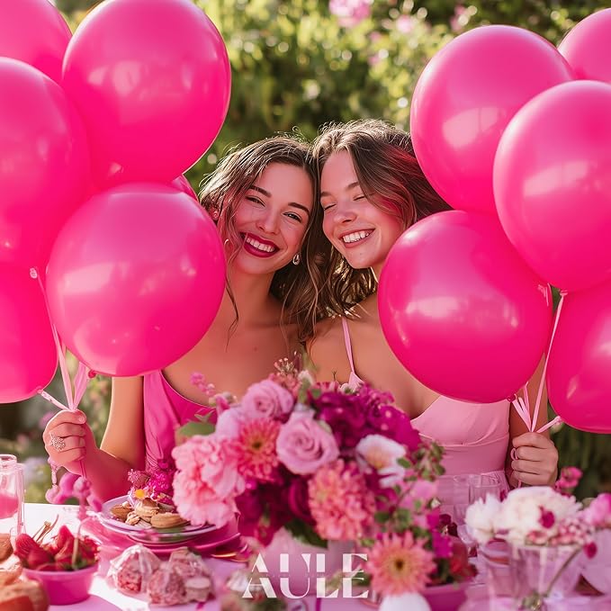 AULE 50Pcs Latex 12 Inch Hot Pink Balloons Fuchsia | Helium Party Happy - Image 3