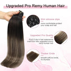 Pro2.0 Clip in Hair Extensions Real Human Hair 22inch 7pcs #1b/4/27 Natural Black to Chocolate Brown and Caramel Blonde Real Hair Extensions Clip in Human Hair 120g Thick（#1b/4/27-22inch）