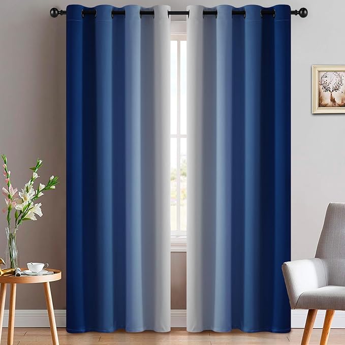 Yakamok Ombre Curtains Royal Blue and Greyish White by Yakamok