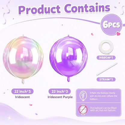 Iridescent Balloons 4D, 22Inch Round Clear Ball Shaped Balloons, Holographic - Image 2