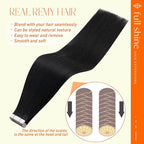 Full Shine Tape in Hair Extensions 16 INCH 100G 40PCS Color 1 Black Tape in Extensions Real Human Hair Straight Hair Extensions Soft Remy Seamless Skin Weft Invisible for Wedding