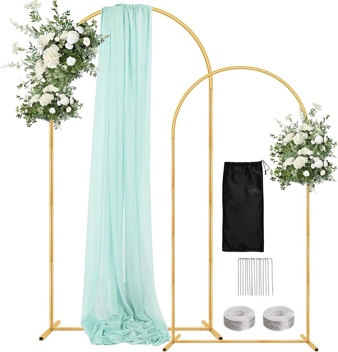 WellSign 7.2FT, 6.6FT Wedding Arch Backdrop Stand Set of 2 | 2PK Gold Metal by WellSign