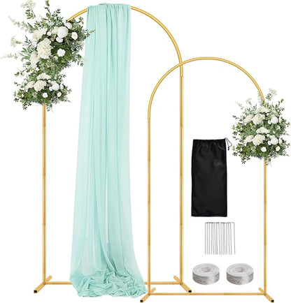 WellSign 7.2FT, 6.6FT Wedding Arch Backdrop Stand Set of 2 | 2PK Gold Metal by WellSign