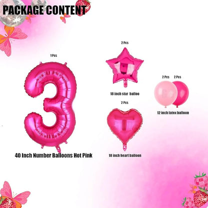 40 Inch Number Balloons Hot Pink 3 Cowgirl Pink 3rd Birthday Decor 9 Pcs | - Image 2