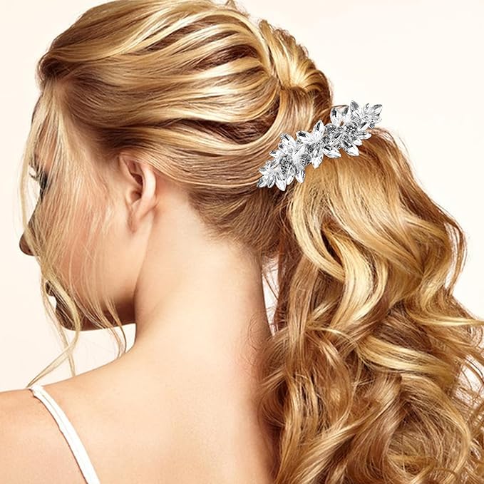 4 Pieces Rhinestone Bridal Hair Clip,Crystal Hair Clips, Rhinestone Jewelry Barrette Vintage Hair Accessories Pearl Hair Clips Hair Accessories for Women Wedding Golden Leaves Golden/Silver Pearls