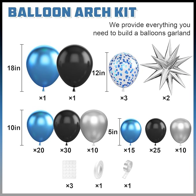 Blue Silver Black Balloon Arch Kit, Balloon Garland - Image 2