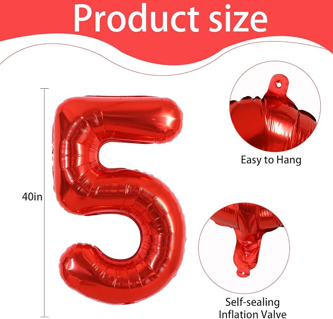 40 Inch Red Foil Number 5 Balloon - Image 3