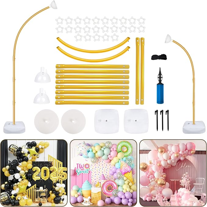 8.2FT & 6FT Gold Balloon Arch Stand, Free Bending Top Balloon Arch Kit by CYAOOI
