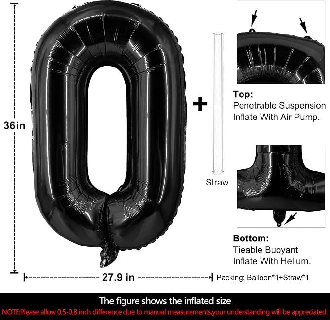 Lovoir 40 Inch Large Black Letter O Balloons Big Size Jumbo Mylar Foil Helium - Image 2