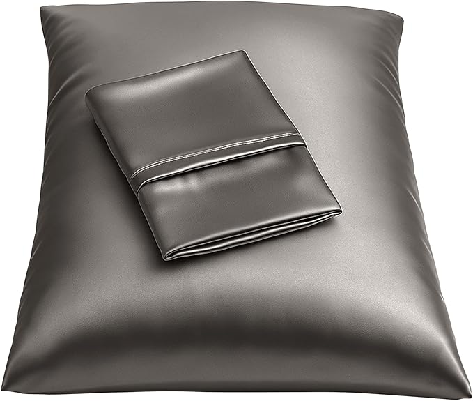 BLISSFORD Satin Pillowcase with Zipper, for Hair and Skin Care, Feels Soft and Cool Like a Silk Pillowcase, Satin Pillow Cases 2 Pack, Slik Pillow Cover, Dark Grey - King Size