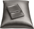 BLISSFORD Satin Pillowcase with Zipper, for Hair and Skin Care, Feels Soft and Cool Like a Silk Pillowcase, Satin Pillow Cases 2 Pack, Slik Pillow Cover, Dark Grey - Standard Size