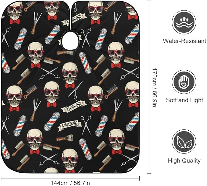 Salon Haircut Capes Cool Funny Skull Tools Vintage Barber Shop Hair Dress Apron Cloak, Adjustable Hairdresser Apron for Hairstylists, Easy Clean
