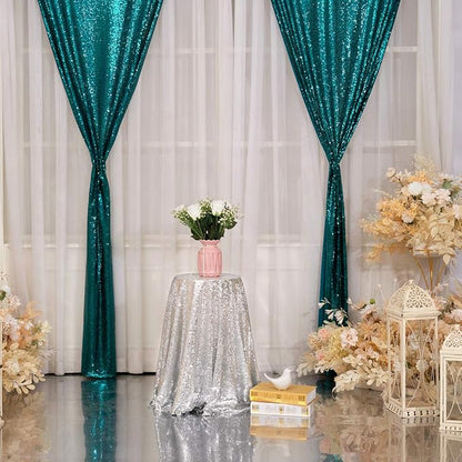 Poise3EHome 2Pcs 2Ft x 8Ft Teal Sequin Backdrop Curtains, Glitter Photography - Image 8