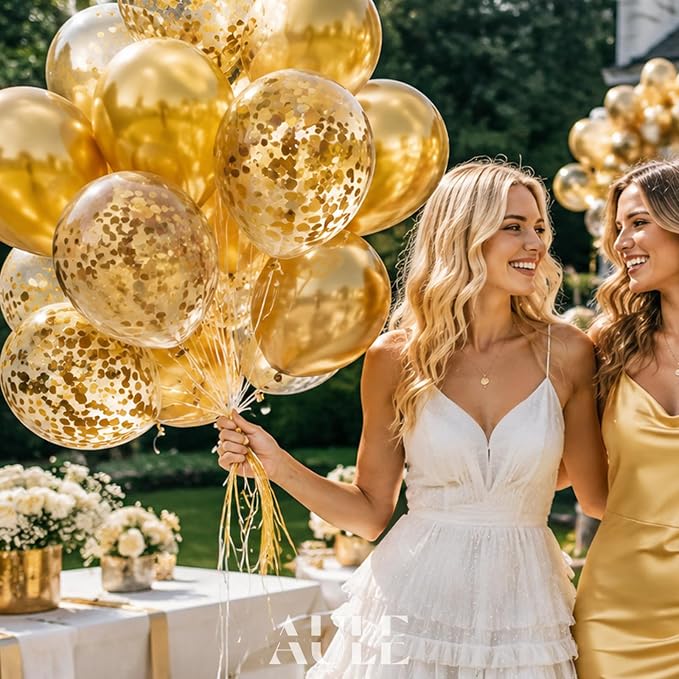 AULE 42Pcs Metallic 12 Inch Gold Confetti Balloons Set | Gold Party Balloons - Image 4