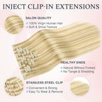 DOORES Clip in Hair Extensions Real Human Hair 22 inch 110g 7pcs Invisible Human Hair Extensions Clip ins, Injected Seamless PU Clipins Invisi Edge, P18D/22F Drity Blonde Highlight Golden Blonde
