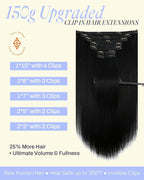 Full Shine Clip on Hair Extensions for Women Black 150 G Clip in Extensions Real Human Hair for Black Women Real Human Hair Extensions 20 Inch 7 Pcs