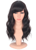 Medium Length Dark Brown Wavy Wigs With Bangs For Women - Heat Resistant Synthetic Brown Wigs For Daily Use (DARK BROWN(2#))
