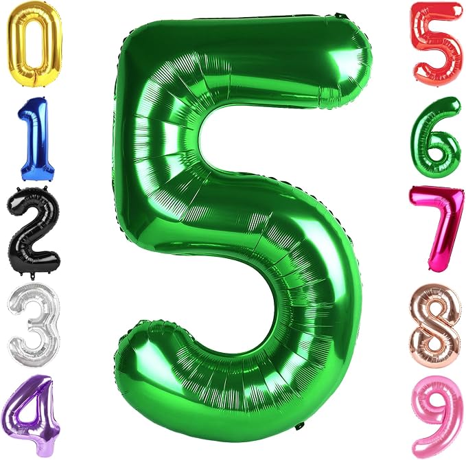 40 Inch Green Number 5 Balloon Birthday Party Decorations by Hadoife