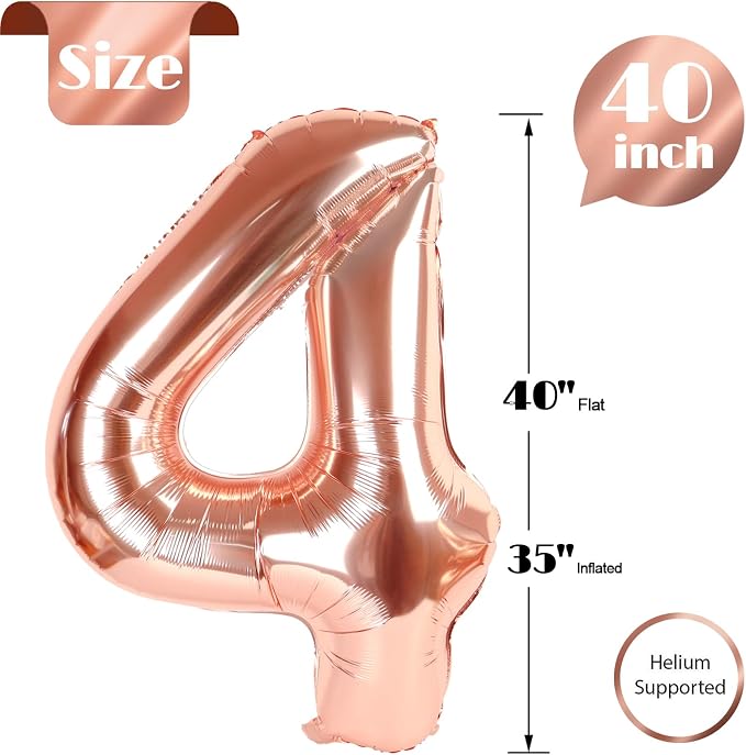 Rose Gold Number 4 Balloon 40 Inch, 4th Birthday Decorations Men Women | Foil - Image 6