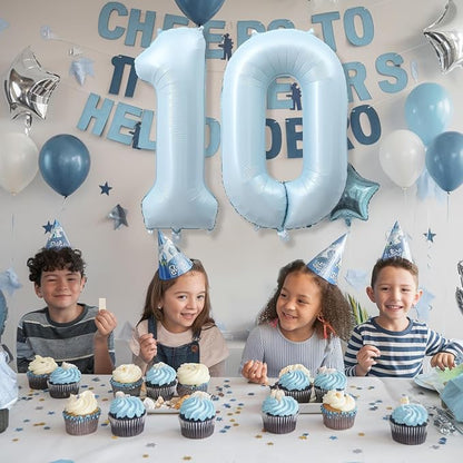 40 Inch 10 Balloon Number, Large Pastel Matte Baby Blue Foil Number 10 Balloons - Image 3