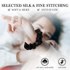 Black Silk Scrunchies for Women 100% Mulberry Silk Hair Ties for Night Sleep Scrunchies for Girls No Damage & Frizz Prevention for Hair Hair Accessories-3pack