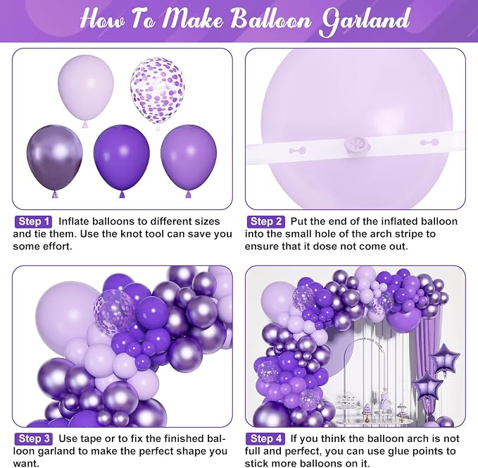 Purple Balloons Arch Garland Kit | Different Sizes Dark Light Purple Latex - Image 3