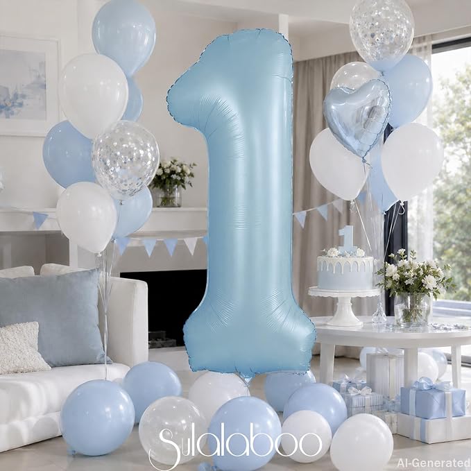 40 Inch Light Blue Number 1 Balloon 0-9 Big Helium Balloons | Large Giant - Image 3