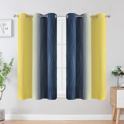 Navy Blue and Yellow Ombre Blackout Curtains 45 Inch Length 2 Panels, Full Room - Image 2