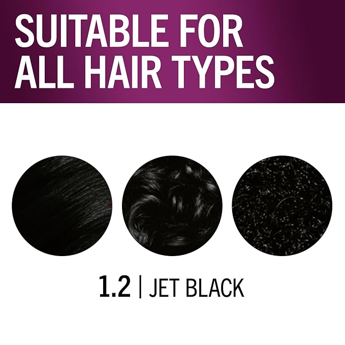 Schwarzkopf Keratin Permanent Hair Dye Cream, 1.2 Jet Black, Professional Quality Color for Up to 100% Gray Coverage, Bond Enforcing System