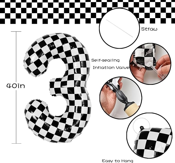 40 Inch Checkered Number Balloon - Image 2