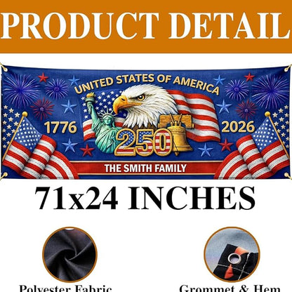 Personalized 250 Years of Freedom USA Banner 1776-2026, Patriotic American - Image 4