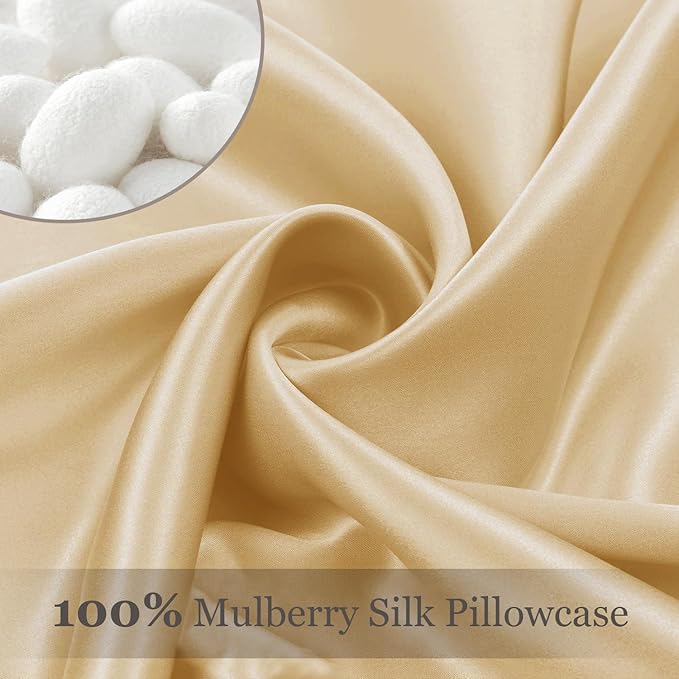 Adubor 100% Silk Pillowcase - Mulberry Silk Pillow Cases, 23 Momme 6A Grade Fibers, Silk Pillow Case for Hair and Skin Health, with Hidden Zipper (Standard 20''×26'', Gold, 1PC)
