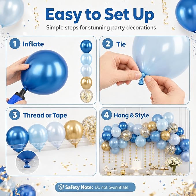 Blue and Gold Balloon, 50 Packs 12 Inch Metallic Blue Pearl Double Stuffed Blue - Image 4