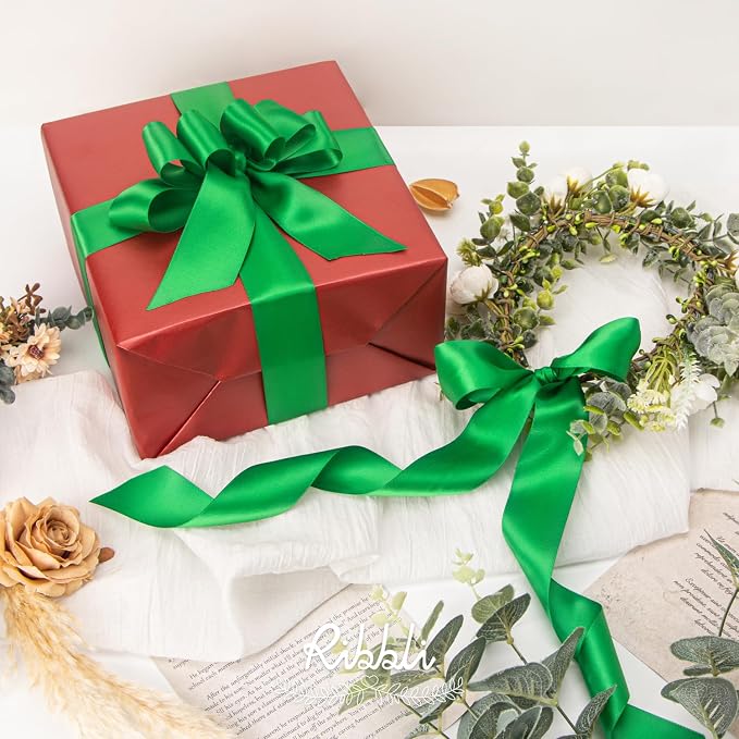Ribbli Emerald Green Double Faced Satin Ribbon, 1-1/2” x Continuous 25 Yards - Image 3