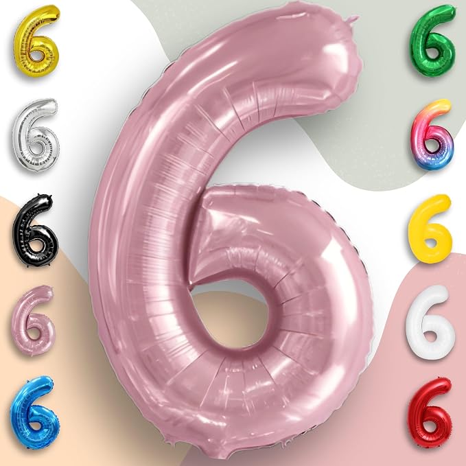 Pink Pearl Number Balloon 6 Mylar Foil Macaron Balloons 16 Inch - Image 6