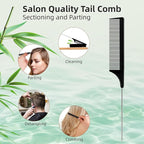 Boar Bristle Slick Back Hair Brush, Teasing Hair Brush with Black Carbon Fiber and Stainless Steel Tail Comb, Slick Hair Brush Set for Parting and Sectioning, Suitable for All Styling