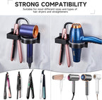 Hair Dryer Holder Blow Dryer Holder Wall Mounted, Adhesive Hair Straightener Holder, Hair Tool Organizer for Curling Iron Holder, Metal Hairdryer Holder Storage Organizer for Bathroom Vanity,Black