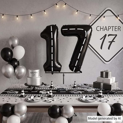 Black and White Stripes Number 17 Balloon 40 Inch, Road Style Numeral | Chic - Image 7