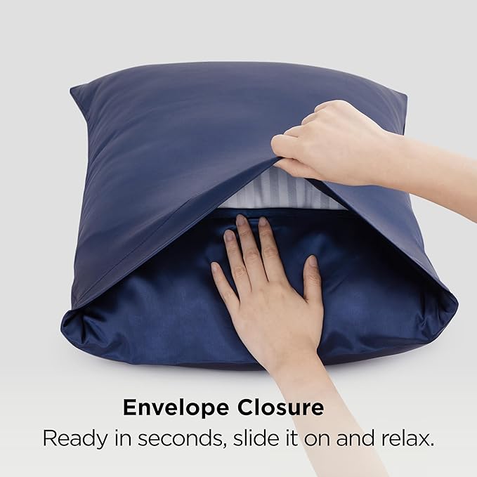 Bedsure Satin Pillowcases, Similar to Silk Pillow Cases Queen Size Set of 2, Pillow Case for Sleeping Women with Envelope Closure, Gifts for Women Men, Navy, 20x30 Inches, 2pcs