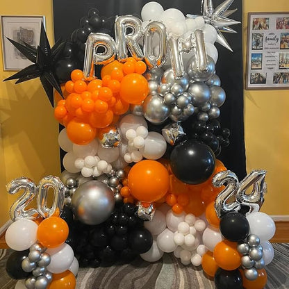 MEBAY Orange Black White and Metallic Silver Balloons Garland Arch Kit - Image 3