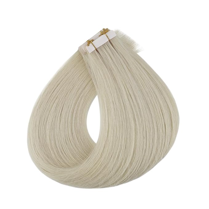 Full Shine Seamless Injected Tape in Hair Extensions 24 Inch Invisible Machine Remy Tape in Virgin Hair Extensions Color Blonde for Wedding Add Length 25G 10Pcs