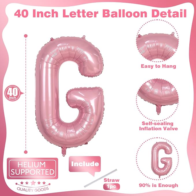 40 Inch Pastel Pink GIRL Balloons, Large Pearl Pink Girls Balloon Letters - Image 2