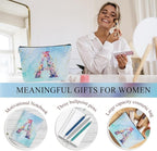 Personalized Gifts Monogrammed Birthday Gifts for Women, Cowerker Bride Appreciation Christmas Initial 20 oz Tumbler, Makeup Bag Cup Ballpoint Pens Journal Notebook 6 Set, (Aesthetic Blue Flower A)