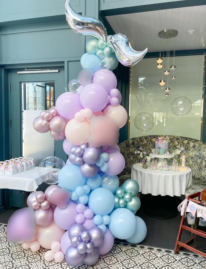 Mermaid Balloons, Glitter Metallic Purple Green Light Teal Balloon - Image 6