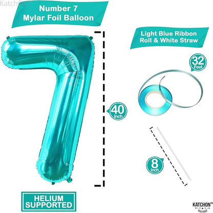 KatchOn, Aqua Blue 40 Inch Number 7 Balloon - Image 2