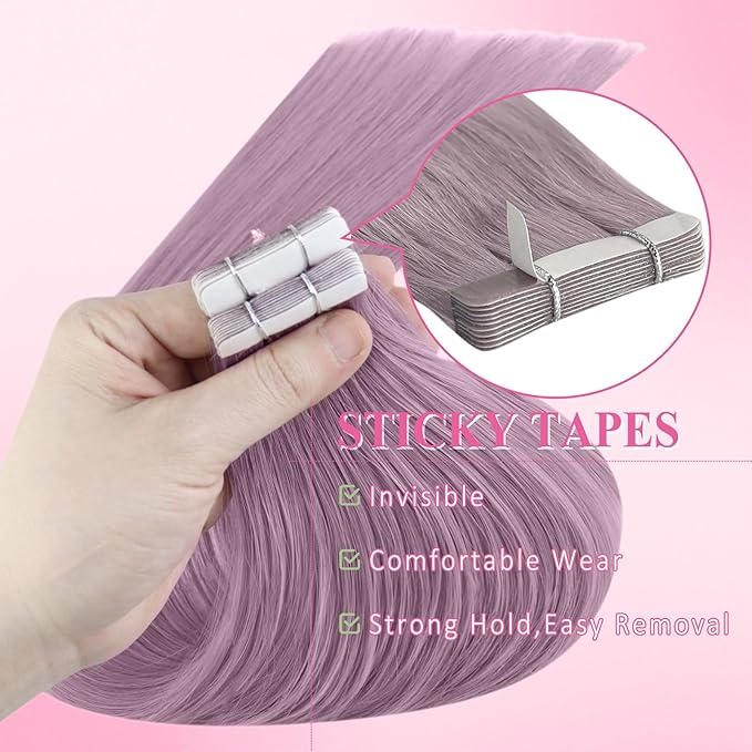 YoungSee Blue Tape in Hair Extensions Real Human Hair 24In Tape on Hair Extensions 10pcs Invisible Tapes in Hair Extension Human Hair Blue Tape ins Extension for Cosplay 25g