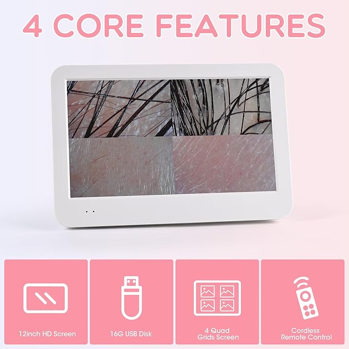 Scalp and Skin Analysis Machine, 12 Inch Digital Scalp Camera with 50x/200x Lenses, Rechargeable Skin Health Detection Use for Home, Spa and Salon