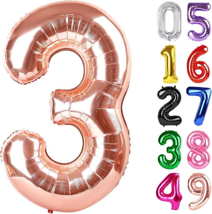 Rose Gold Number 3 Balloon 40 Inch, 3rd Birthday Decorations Men Women | Foil by IWERP