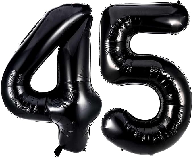 Black 45 Number Balloons, 40 Inch Giant Number 45 Balloons Foil Mylar Helium by Lovoir