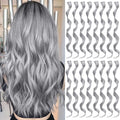 16 Pcs Colored Hair Extensions Curly Wavy Clip in Synthetic Hair Extensions,Colorful Sliver Gray Highlights Hairpiece Streak for Girls Women Kids Christmas Cosplay Party Gift(Grey)